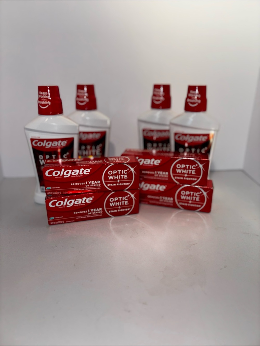 Colgate Optic White Toothpaste & Mouthwash Bundle of 8 Products